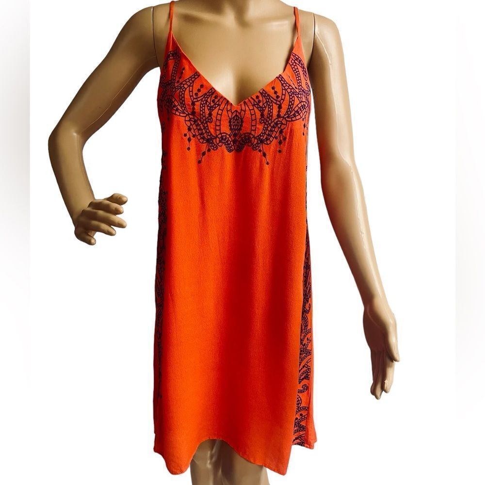 Sugar Lips Orange & Purple V neck, spaghetti strap, mini dress, Size S